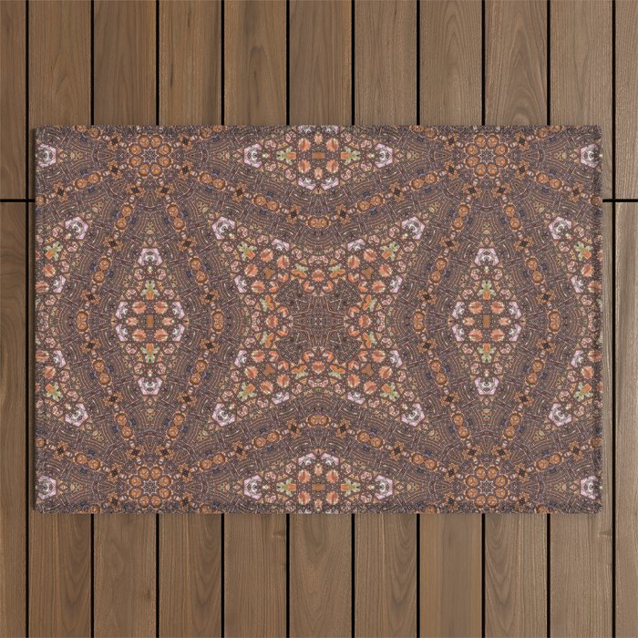 Abalone shell mosaic with a geometric kaleidoscopic design Outdoor Rug