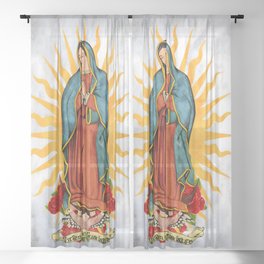 rose • Mexico • flowers • sun • flag • Madonna • Maria • Regina Mundi • Saint Mary • Virgin of Guadalupe Sheer Curtain