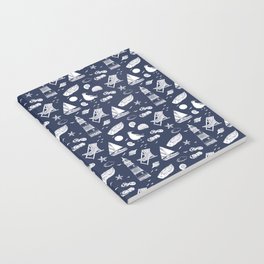 Navy Blue And White Summer Beach Elements Pattern Notebook