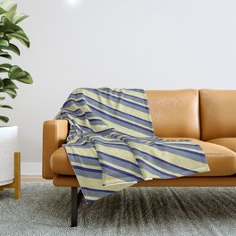 [ Thumbnail: Slate Gray, Pale Goldenrod & Midnight Blue Colored Striped/Lined Pattern Throw Blanket ]