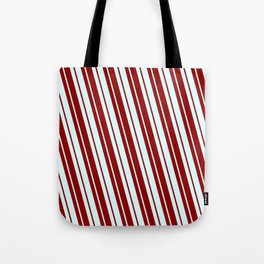 [ Thumbnail: Dark Red and Light Cyan Colored Lines/Stripes Pattern Tote Bag ]