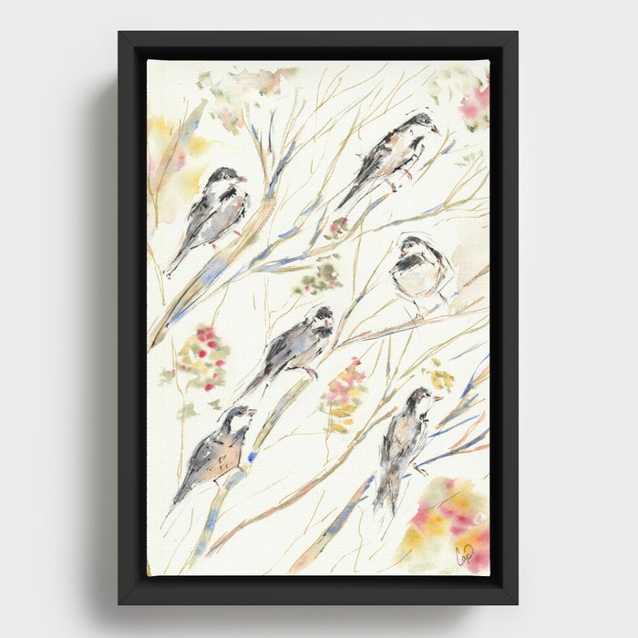 Chickadee Party Framed Canvas
