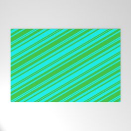 [ Thumbnail: Lime Green & Cyan Colored Stripes Pattern Welcome Mat ]