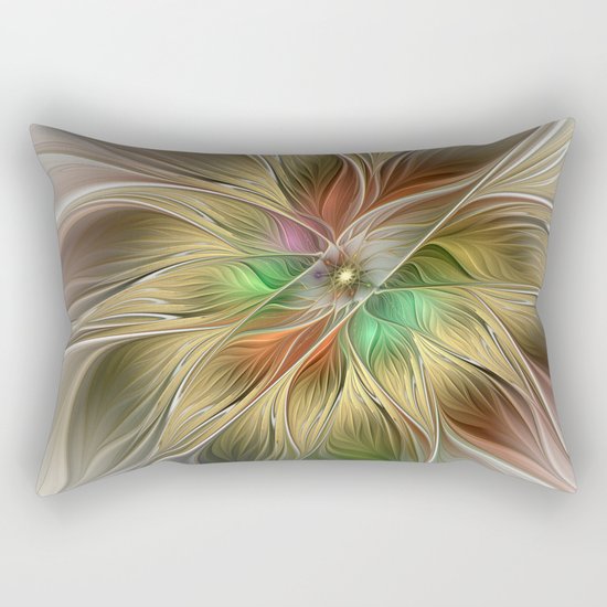 Golden Flourish, Abstract Fractal Art Rectangular Pillow