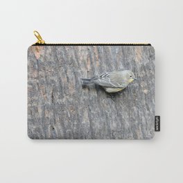 TEXTURES -- Warbler on Palm Bark Carry-All Pouch | Palm, Yellow Rumpedwarbler, Azusaca, California, Color, Bark, Digital, Textures, Photo, Nature 