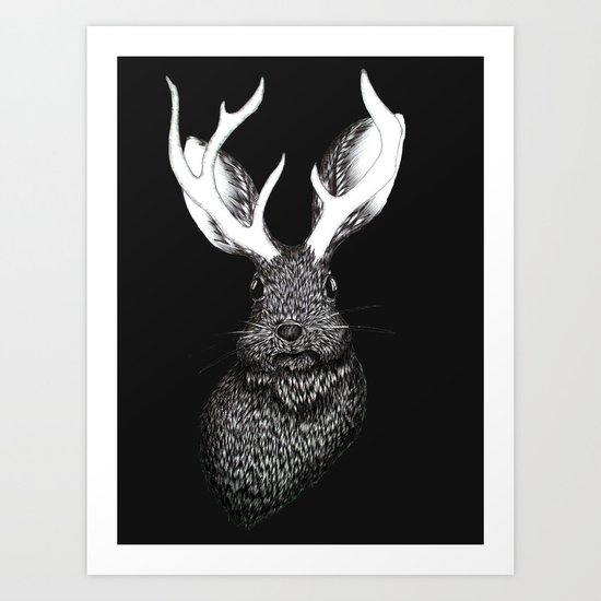 The Jackalope in Black Art Print