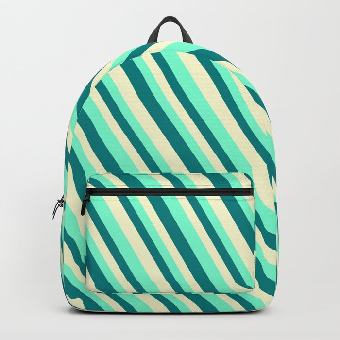 Aquamarine, Teal & Light Yellow Colored Stripes/Lines Pattern Backpack