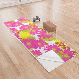 Mid-Century Modern Tropical Flowers in Pink And Yellow Yoga Towel