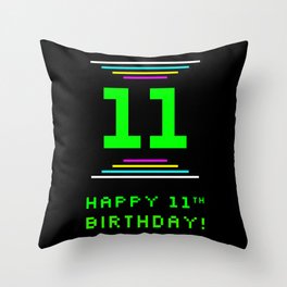 [ Thumbnail: 11th Birthday - Nerdy Geeky Pixelated 8-Bit Computing Graphics Inspired Look Throw Pillow ]