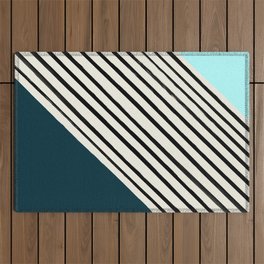 River + Sky x Stripes Outdoor Rug | Black And White, Digital, Modern, Simple, Turquoise, Pattern, Stripes, Nature, Blue, Colorful 