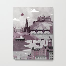 Edinburgh Travel Poster Illustration Metal Print | Ukillustration, Purpleillustration, Digital, Watercolorvector, Uk, Purpleart, Watercolorcity, Purple, Scotlandart, Vector 