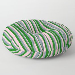 [ Thumbnail: Light Pink, Slate Gray & Dark Green Colored Pattern of Stripes Floor Pillow ]