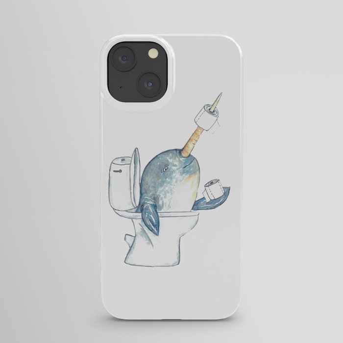 Narwhal in the bathroom painting watercolour iPhone Case