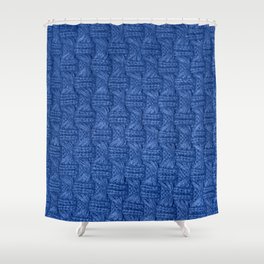 Texture knitting. Blue pullover. Pattern fabric made of wool.  Shower Curtain
