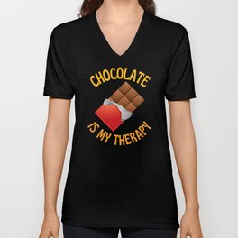 Chocolate Is My Therapy V Neck T Shirt