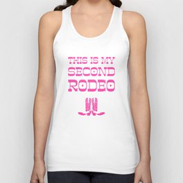 "This is My Second Rodeo" (mod neon pink and white old west letters on black) Unisex Tank Top