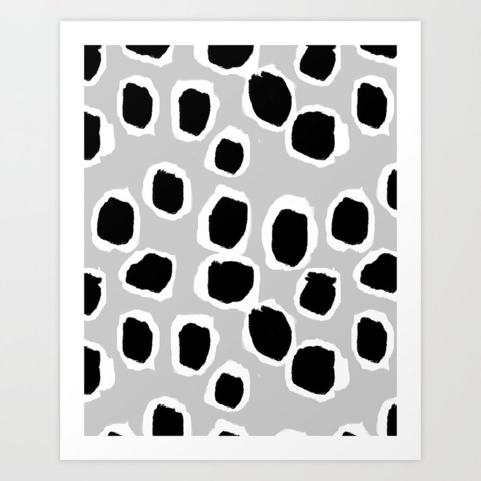Tess - black and white grey minimal modern abstract dots painting brushstrokes free spirit ink  Art Print