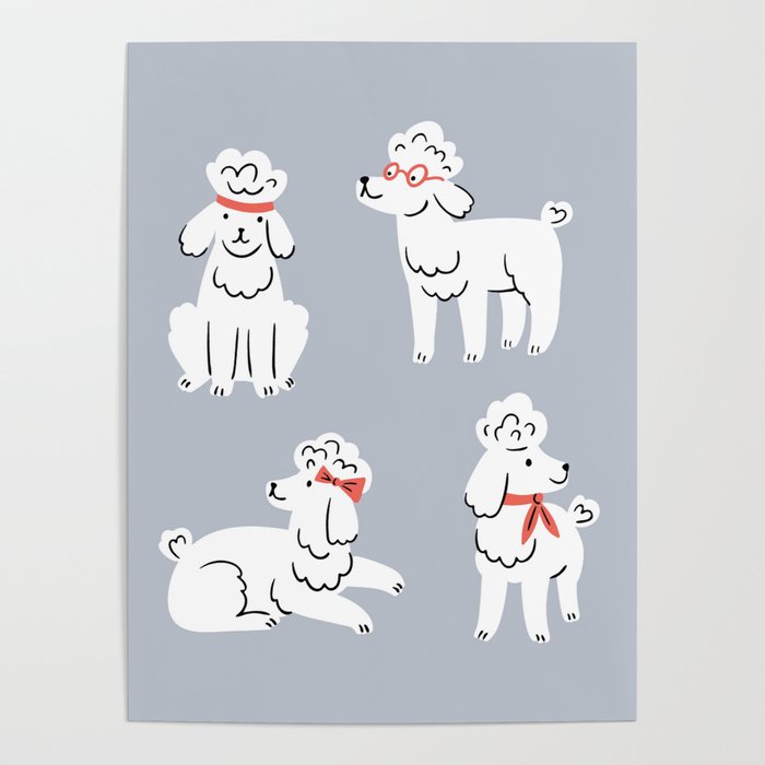 Vector Poodles On Grey Background Cute Poster