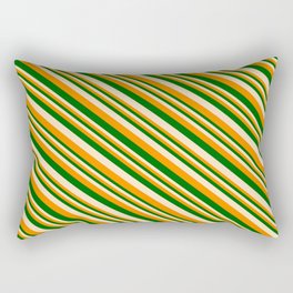 [ Thumbnail: Dark Orange, Dark Green & Bisque Colored Lines Pattern Rectangular Pillow ]