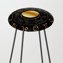 Zodiac astrology wheel Golden astrological signs with moon and stars Counter Stool