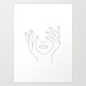 Minimal Line Art Woman with Hands on Face Kunstdrucke