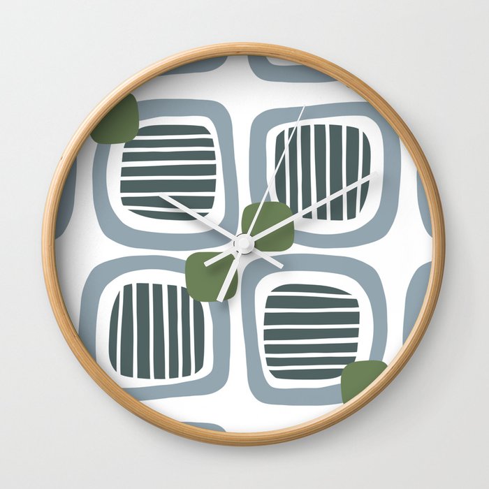 Blue and Green Mid Century Modern Playful Squares  Wall Clock