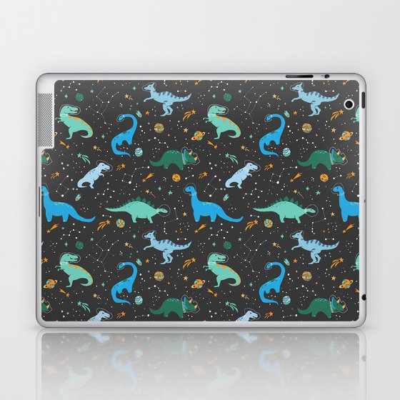 Dinosaurs in Space in Blue Laptop & iPad Skin