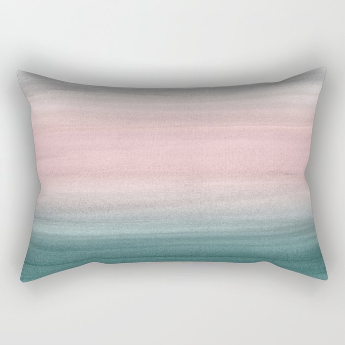Touching Teal Blush Gray Watercolor Abstract #1 #painting #decor #art #society6 Rectangular Pillow
