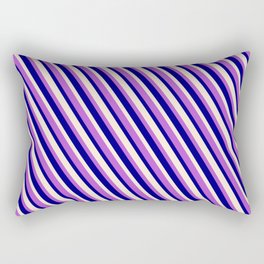 [ Thumbnail: Orchid, Blue & Beige Colored Striped Pattern Rectangular Pillow ]