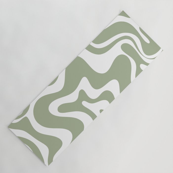 Liquid Swirl Abstract Pattern in Sage Green and White Yoga Mat