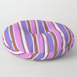 [ Thumbnail: Orchid, Brown, Slate Blue, and Light Cyan Colored Stripes Pattern Floor Pillow ]