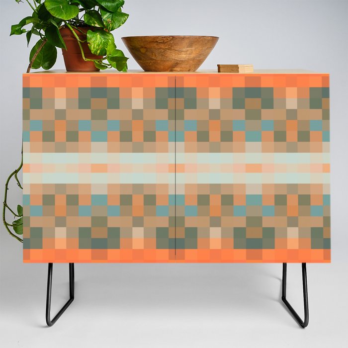 geometric symmetry art pixel square pattern abstract background in orange blue Credenza