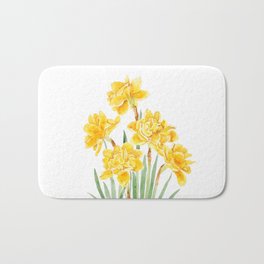 golden daffodils flowers with leaf watercolor Bath Mat