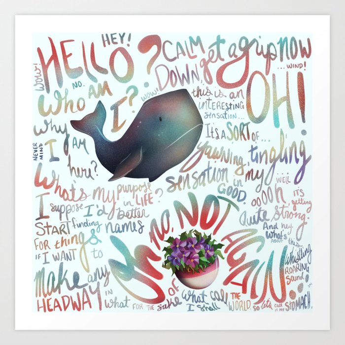 Hitchhiker's Guide Petunias and Sperm Whale Art Print
