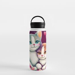 Feline Love: Designing Two Adorable Cats with Roses in a Heart Shape Water Bottle