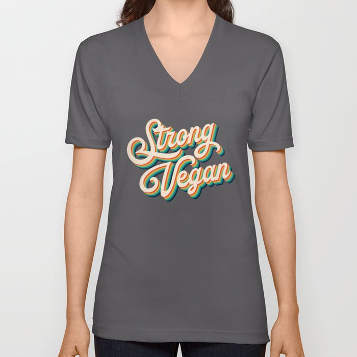 Strong Vegan Lover Pride Fitness Powerful Plant Based Eater V Neck T Shirt