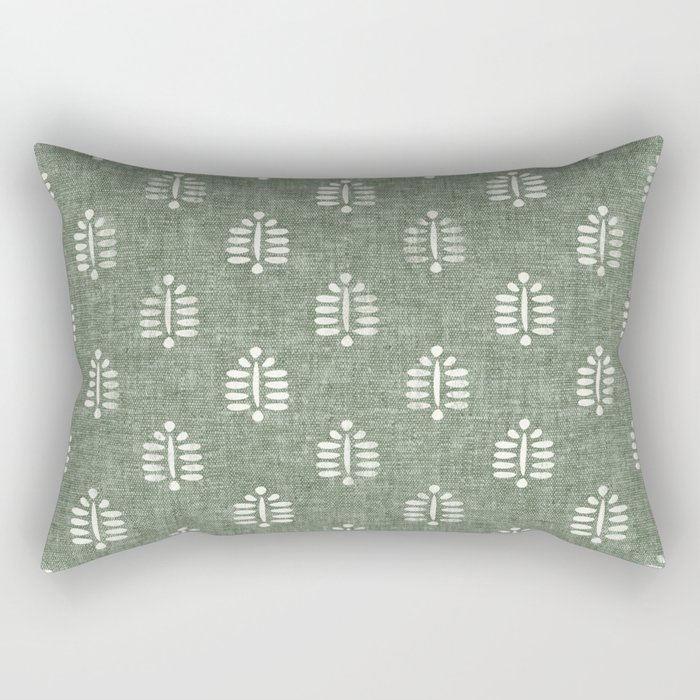 block print palm on sage Rectangular Pillow