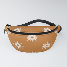 Mustard atomic mid century white stars pattern Fanny Pack