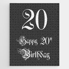 [ Thumbnail: Happy 20th Birthday - Fancy, Ornate, Intricate Look Jigsaw Puzzle ]