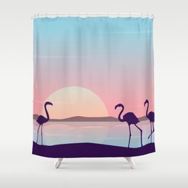 At sunrise flamingo scenery silhouettes Shower Curtain