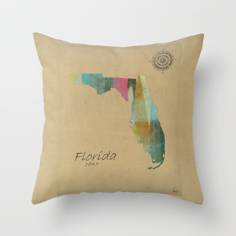 Florida State Map Throw Pillow By Bribuckley Society6