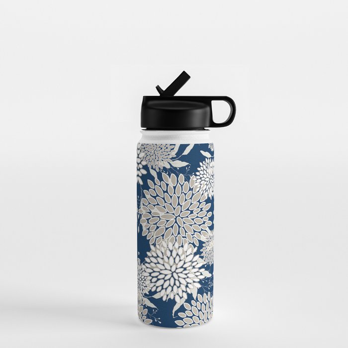 Leaves and Blooms, Blue and Gray Water Bottle