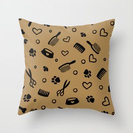Pet Hairdresser Tools on Gold Brown Throw Pillow