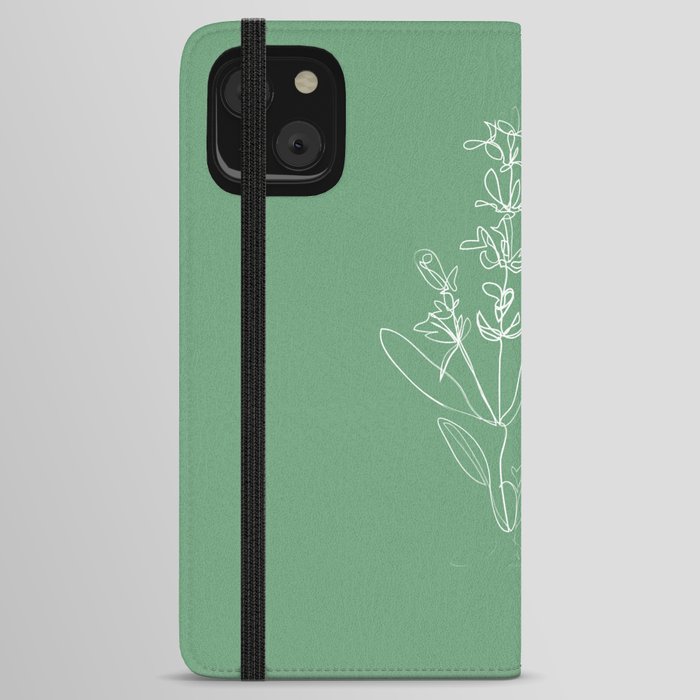 Sage - One Line Drawing Art Design Herbs on Green iPhone Wallet Case