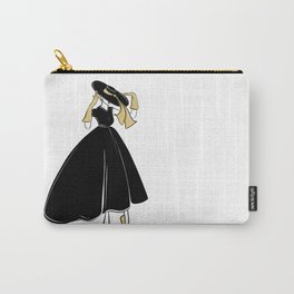 1950's Inspired Fashion Illustration Black & White with Gold Carry-All Pouch