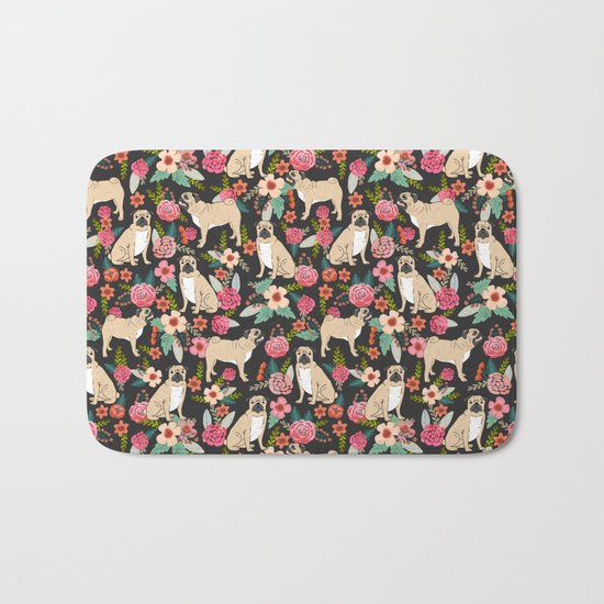 Pugs of spring floral pug dog cute pattern print florals flower garden nature dog park dog person Bath Mat