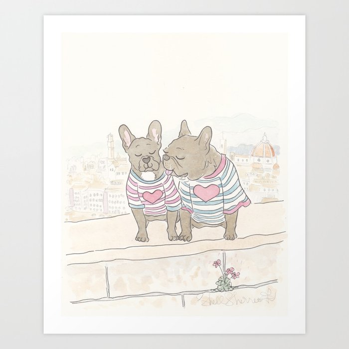 Sweet French Bulldogs in Florence Italy Art Print
