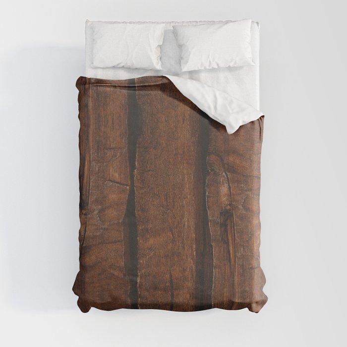 Rustic dark brown old wood Duvet Cover