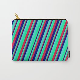 [ Thumbnail: Turquoise, Green, Crimson & Blue Colored Lines Pattern Carry-All Pouch ]