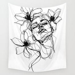 Floral Female Line Art Wall Tapestry